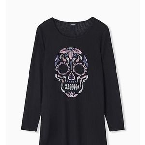 Torrid skull waffle knit v neck long sleeve